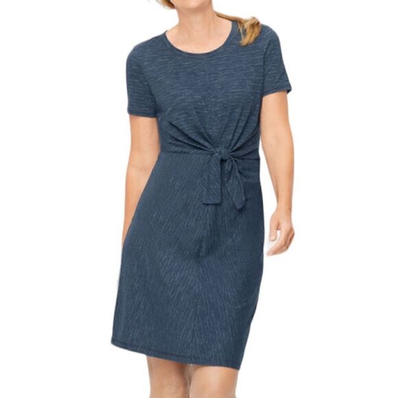 NWT Talbots Women’s Tie Front Short Sleeve T-Shirt Dress, Alameda Stripe, Size S - Picture 2 of 9